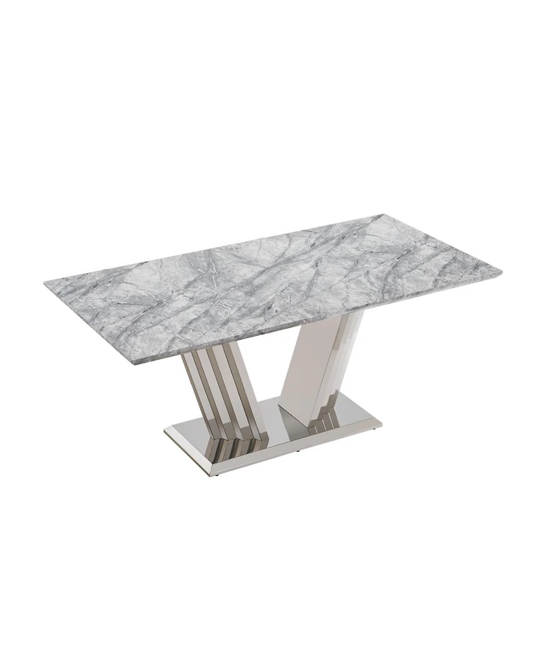 Streamdale Furniture 70" Faux Marble Dining Table, Mirrored Base (Silver/Grey)