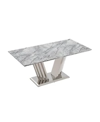 Streamdale Furniture 70" Faux Marble Dining Table, Mirrored Base (Silver/Grey)