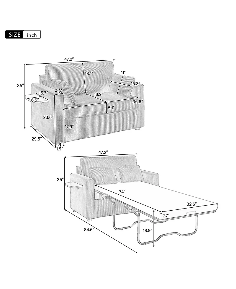 Streamdale Furniture Sofa Bed Sleeper with Foldable Table, Usb Ports