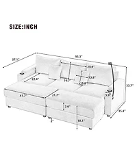 Streamdale Furniture Modern 3-Seater Sofa w/ Storage, Ottomans, Usb & Cup Holders – Beige