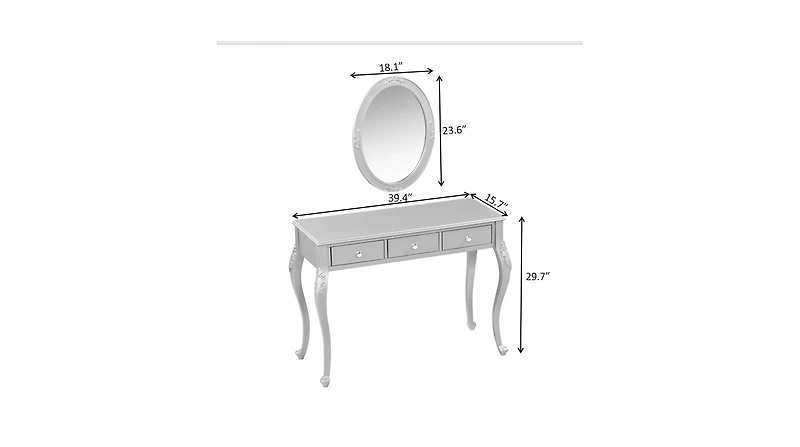 Streamdale Luxury Vanity Desk with Mirror & 3 Drawers - Silver