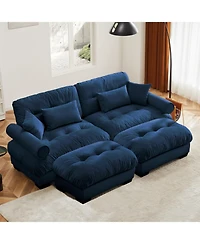Streamdale Furniture Velvet 2-Seater Sofa with Ottoman, Bolsters, Pillows - Reading Room