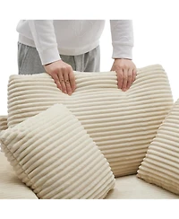 Streamdale Furniture Corduroy Chaise Lounge Sofa w/ Ottoman, Storage & Cupholders