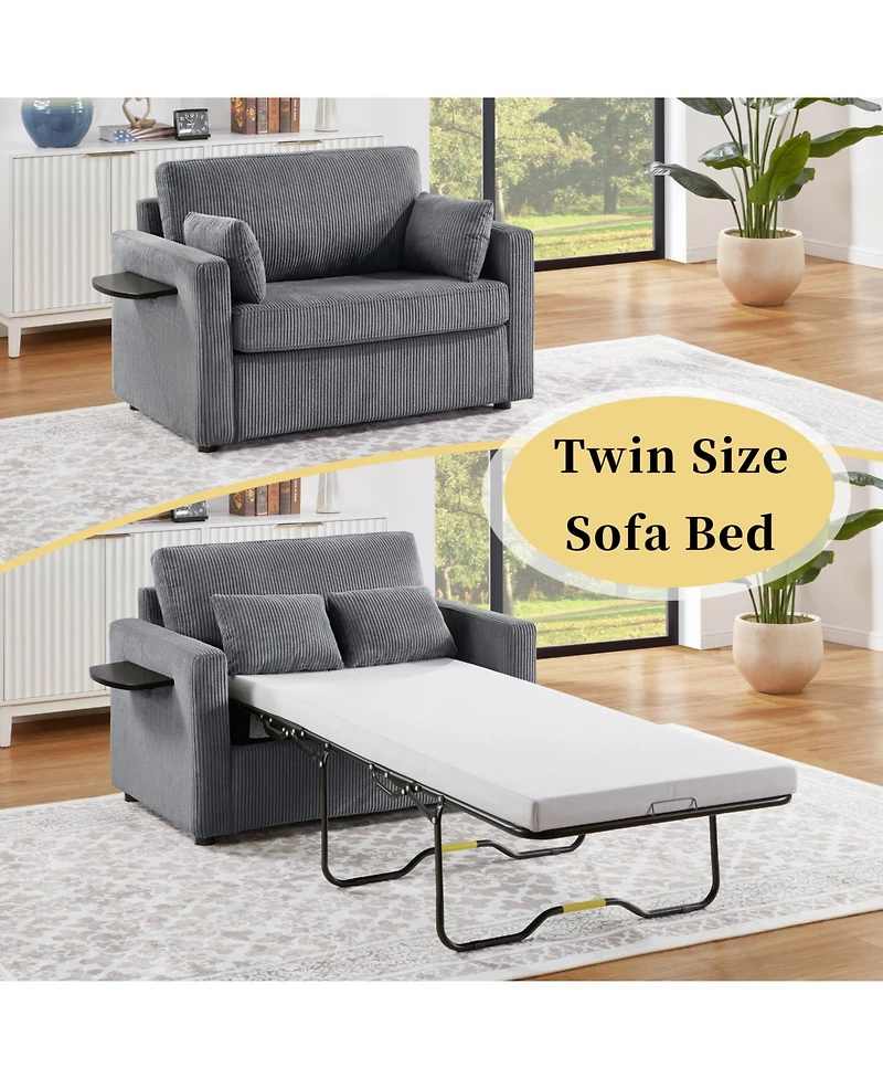 Streamdale Furniture Twin Sofa Bed Sleeper Loveseat w/ Foldable Mattress, Table, Usb - Gray