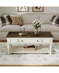 Streamdale Furniture Farmhouse Coffee Table - Drawer, Wheels, Solid Wood Legs