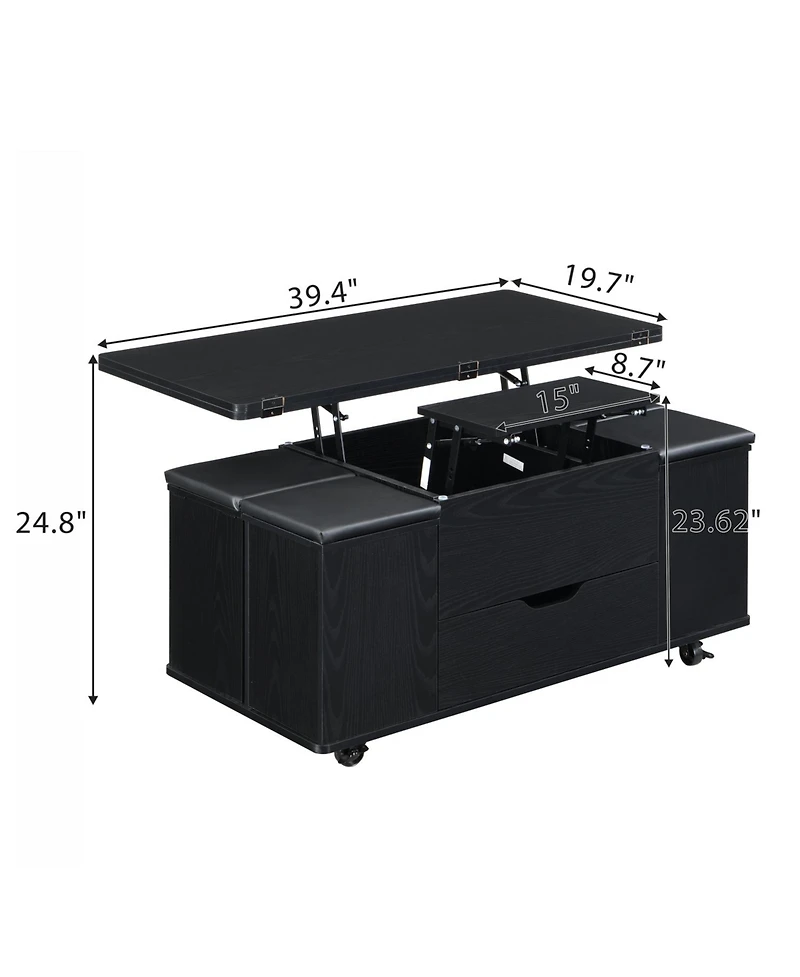 Streamdale Furniture + 5-Piece Wood Lift-Top with Storage & Casters Coffee Table Set