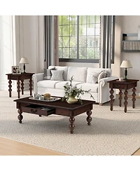 Streamdale Furniture Streamdale Solid Wood Coffee Table Set of 3 w/ Drawer