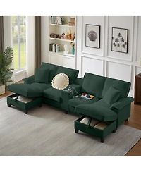 Streamdale Furniture 120" Corduroy Sectional Sofa Bed with Storage, U-Shape, Green
