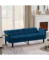Streamdale Furniture Velvet Futon Couch Convertible Folding Sofa Bed Tufted Couch for Apartment