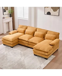 Streamdale U Shaped Cloud Couch, 110" Chenille Sectional Sofa with Double Chaise