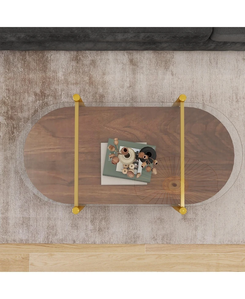 Streamdale Furniture Oval Glass Coffee Table - Modern Design, Storage, 41x21x17
