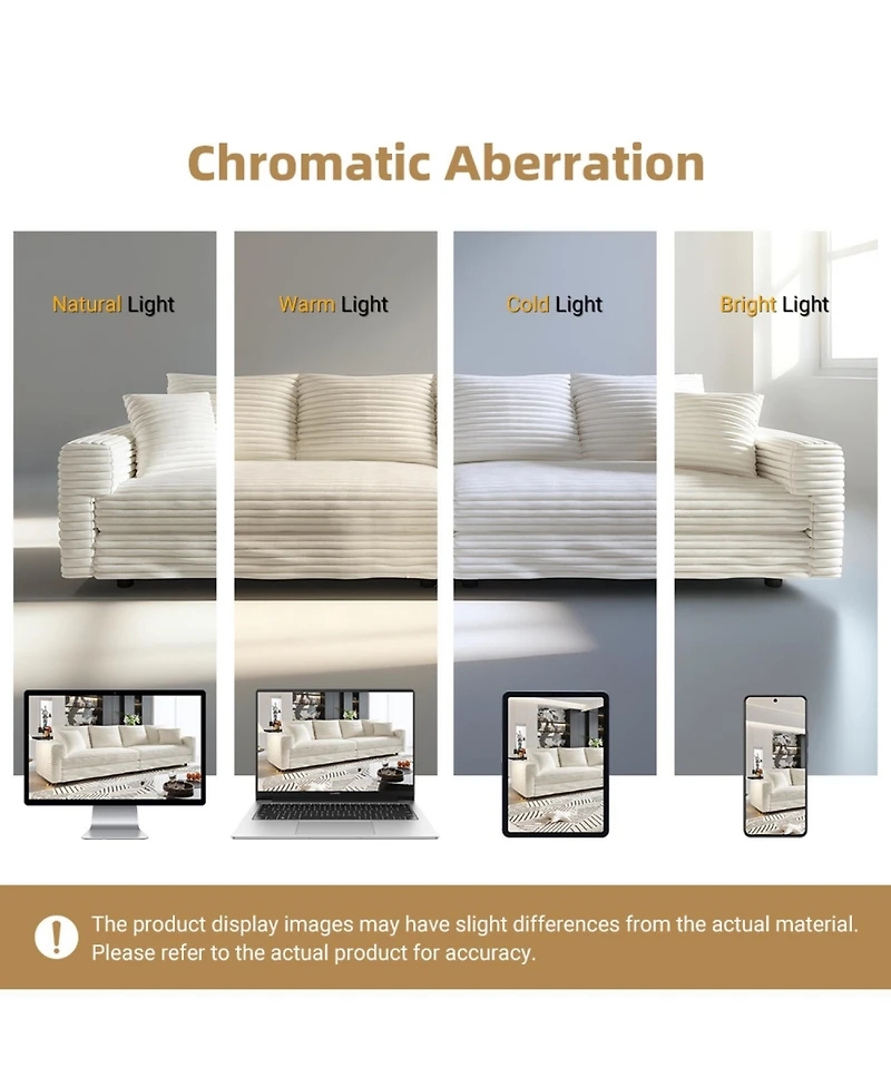 Streamdale Furniture Plush Corduroy 4-Seat Sofa with Ottoman - Beige