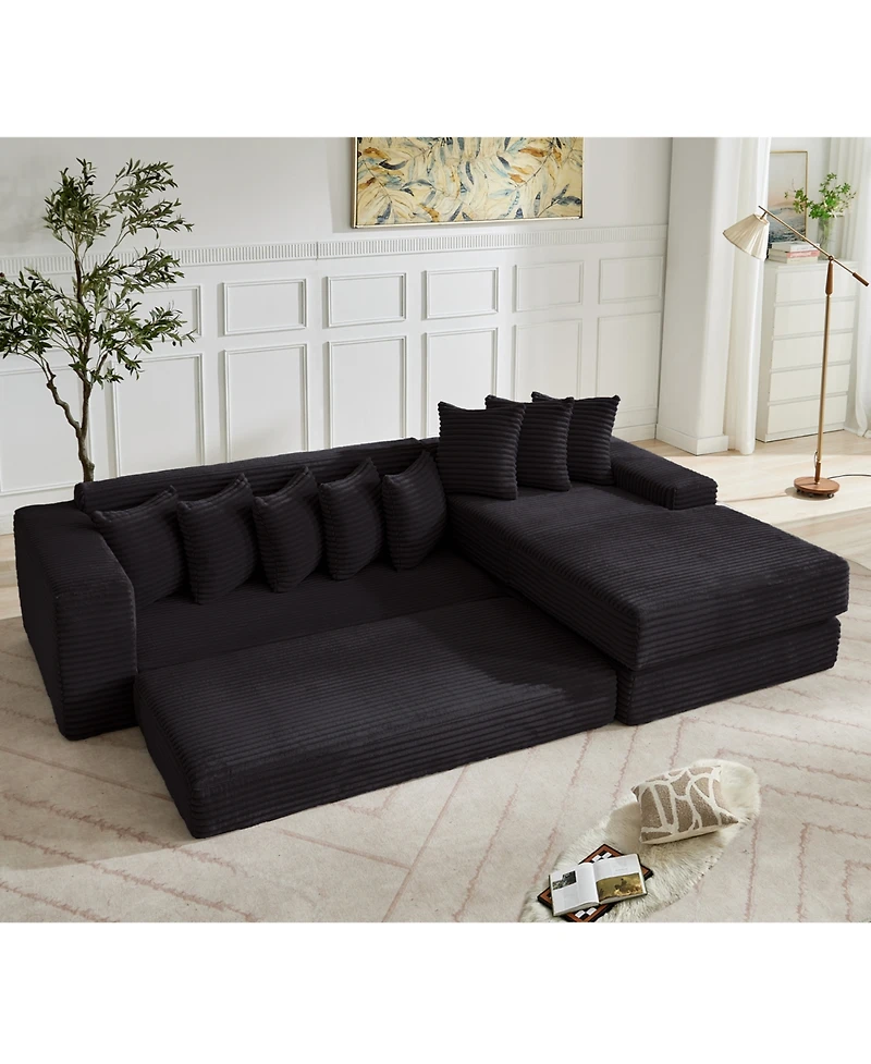 Streamdale Furniture Streamdale Oversize Cloud Sectional Sofa Bed, L-Shape, 8 Pillows, Corduroy, Black (Right Facing)