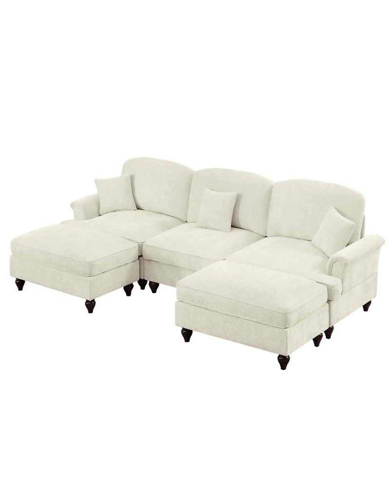 Streamdale Furniture Comfy Modular U-Shape Chenille Sectional Sofa with Ottomans - Beige White
