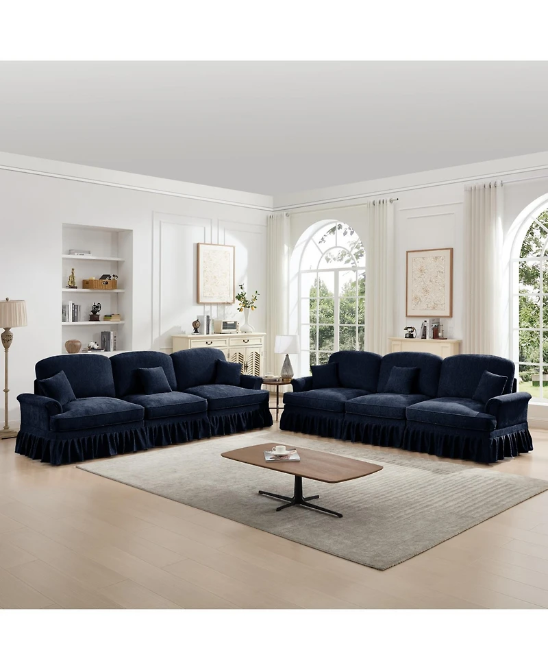 Streamdale Blue Chenille Sleeper Sofa with Ottomans