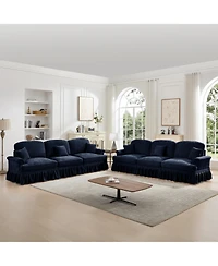 Streamdale Blue Chenille Sleeper Sofa with Ottomans