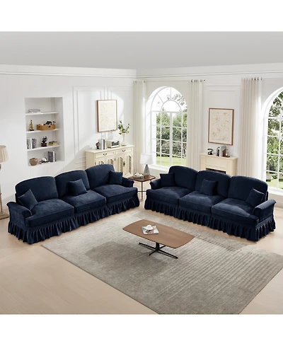 Streamdale Blue Chenille Sleeper Sofa with Ottomans