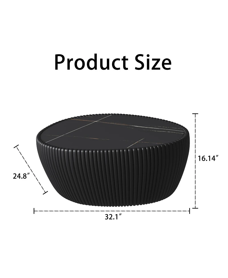 Streamdale Furniture Black Marble Top Leather Coffee Table