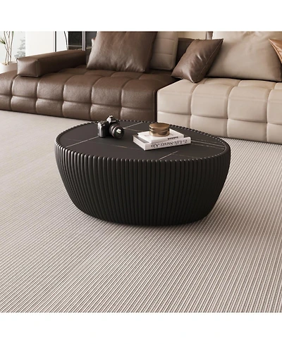 Streamdale Furniture Black Marble Top Leather Coffee Table