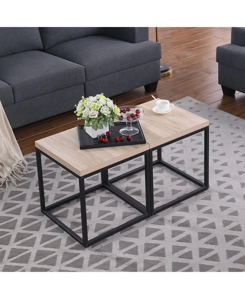 Streamdale FurnitureNatural Oak End Table Set (2) - Wood & Metal Nightstand