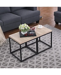 Streamdale FurnitureNatural Oak End Table Set (2) - Wood & Metal Nightstand