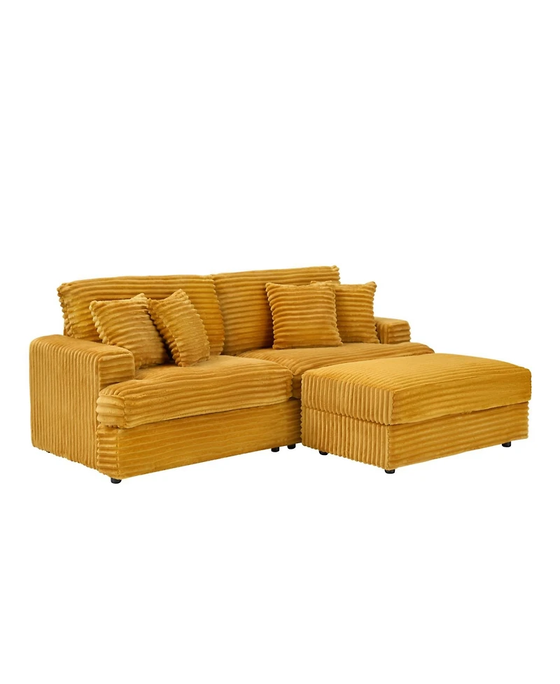 Streamdale Furniture Orange Corduroy Sofa w/ Storage Leg & Pillows