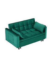 Streamdale Furniture 55" Green Velvet Sofa with Pockets & Convertible Design