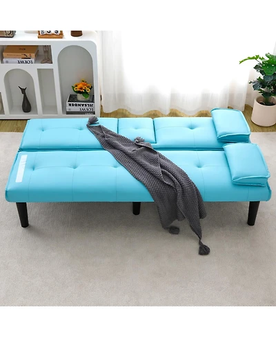 Streamdale Furniture 67" Blue Pvc Sofa Bed - Foldable with Cup Holder