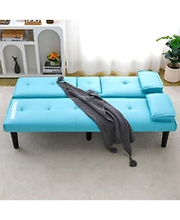 Streamdale Furniture 67" Blue Pvc Sofa Bed - Foldable with Cup Holder