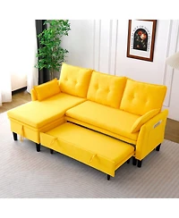 Streamdale Furniture L-Shaped Sectional Sofa w/ Storage - Yellow Cotton-Linen