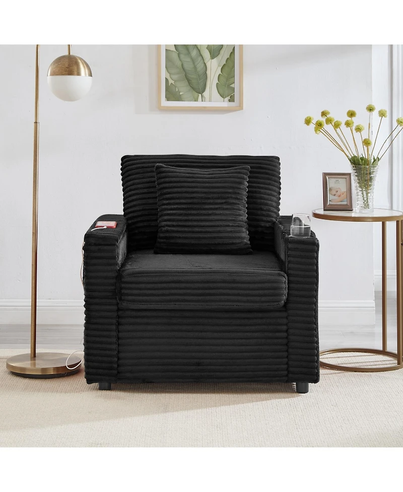 Streamdale Furniture Fluffy Corduroy Lazy Sofa w/ Ottoman