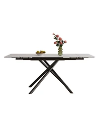Streamdale Furniture Retractable Sintered Stone Dining Table, Black Legs, 83", 6-8 Seats.