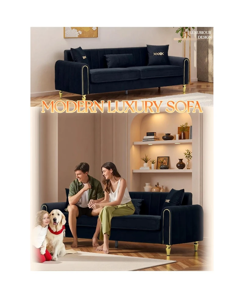 Streamdale Furniture Modern Plush 3-Seater Sofa with Pillows & Metal Legs