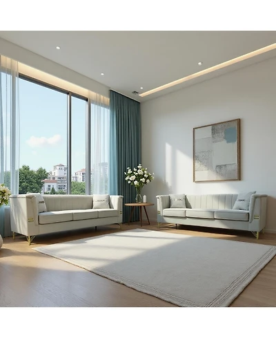 Streamdale Furniture Cream Velvet Tufted Sofa Set