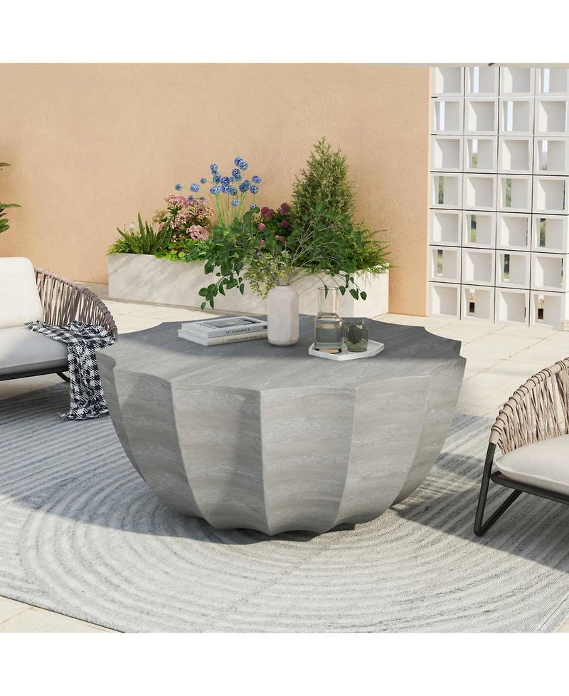 Streamdale 35" Modern Waterproof MgO Cement Coffee Table (Marble White)