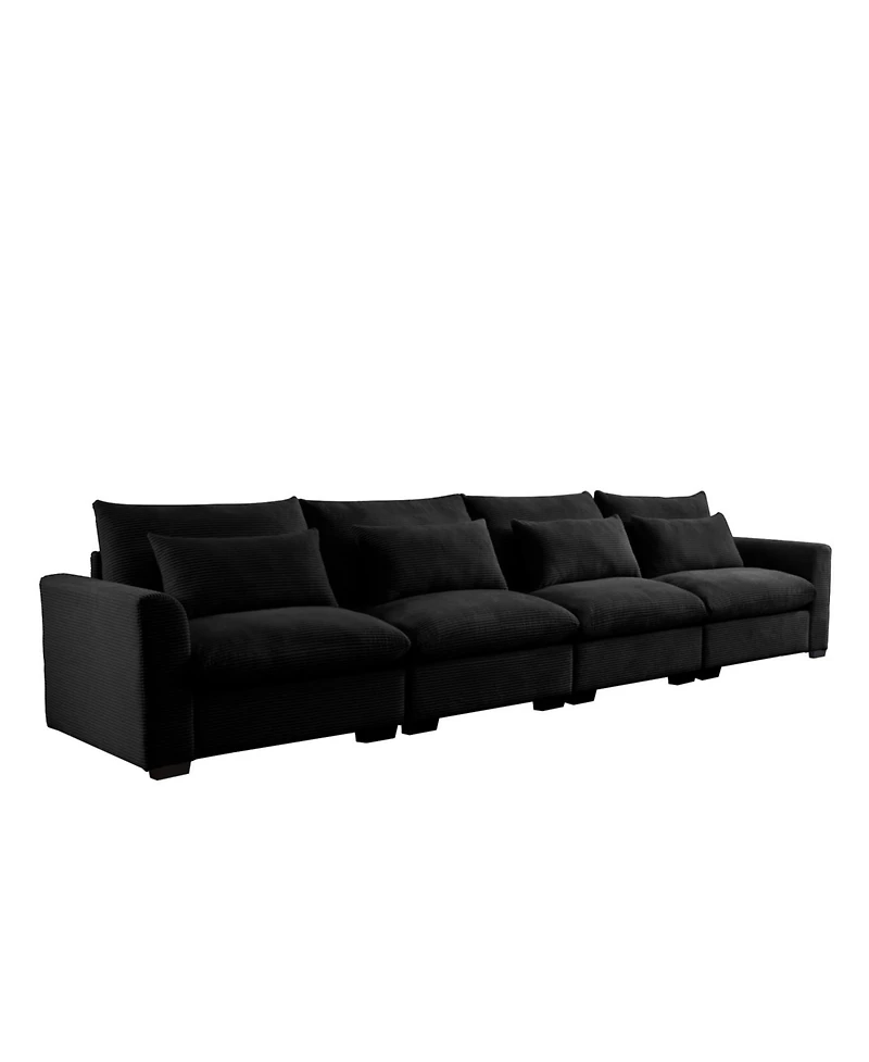 Streamdale Furniture 4 Seater Black Corduroy Couch with 4 Pillows