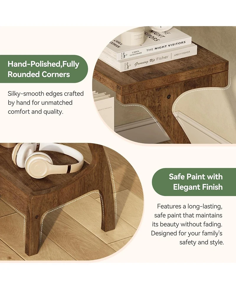 Tribesigns Solid Wood End Table Set of 2 with 2-Tier Storage Shelf, Narrow Side Table for Living Room, Bedroom, Small Spaces, Natural Wood