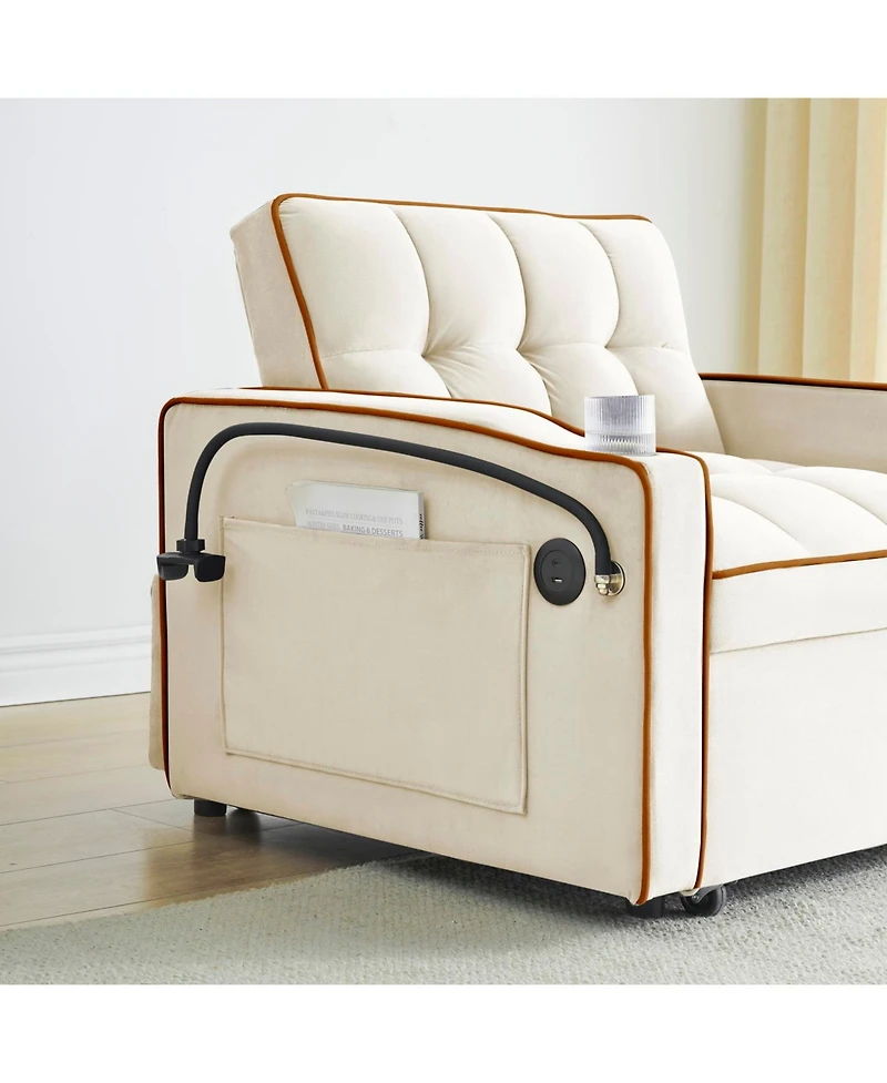 Streamdale Furniture Sofa Bed with Adjustable Back, Usb Port, Wheels