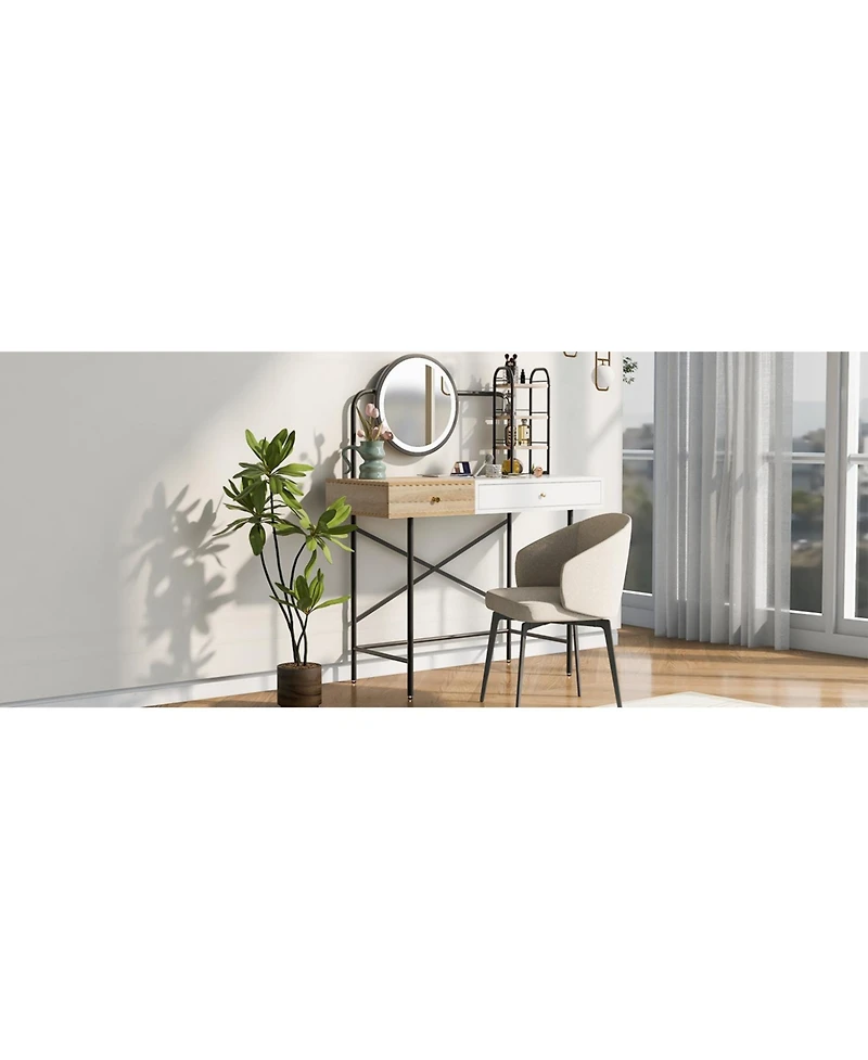 Streamdale Furniture White Vanity Desk with Mirror, Charger, and Storage