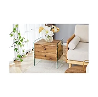 Streamdale Furniture Elegant Double-Drawer Glass Bedside Table