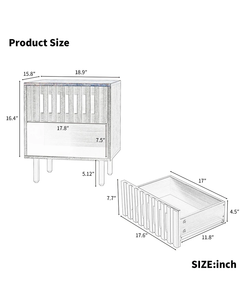 Streamdale Furniture 2 Set Nightstands with Grille Striped Doors