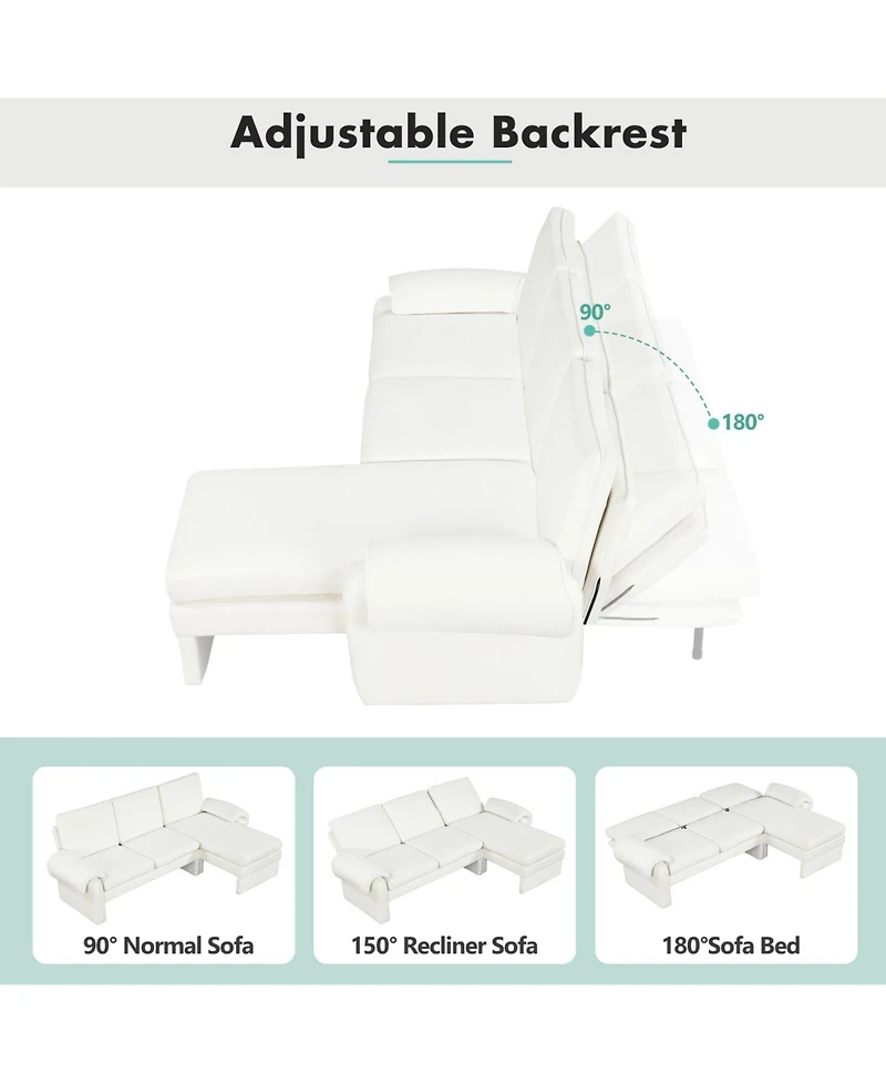 Streamdale Furniture 94" Convertible Futon Sofa Bed Chaise & Pillows