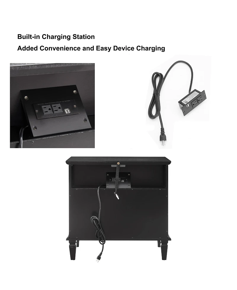 Streamdale Furniture Farmhouse Nightstand with Charging Station and Side Table