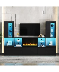 Streamdale Furniture Modern Tv Stand with Non-Heating Electric Fireplace, Led Lights, and Tempered Glass Shelves for up to 75" TVs