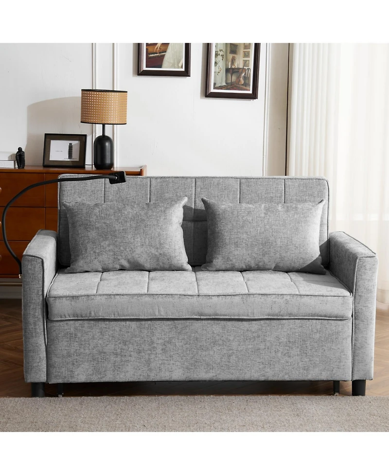 Streamdale Furniture Loveseat Sofa Bed with Reversible Backrest, Side Pockets, Usb Ports and Phone Holder