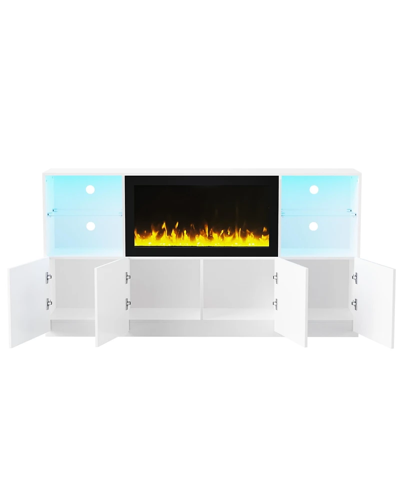 Streamdale Furniture Modern Tv Stand with Electric Fireplace & Led Light