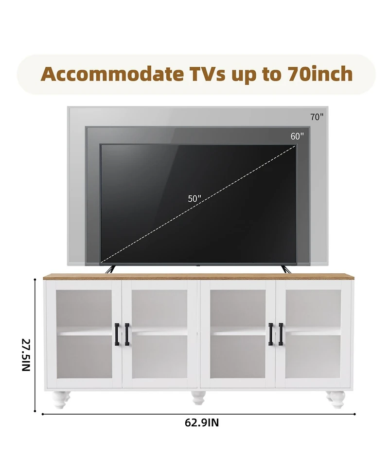 Streamdale Farmhouse Tv Stand with Tempered Glass Doors for TVs up to 70