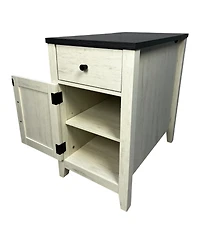 Streamdale Furniture Farmhouse Bedside Table with Charging Station, Barn Door Nightstand with Drawer