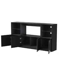 Streamdale Furniture High Gloss Tv Stand with Led Lights, Large Storage & Tempered Glass Shelves (Black, 67"Wx13.7"D)