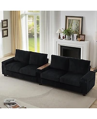 Streamdale Furniture Corduroy Sofa Couch 133" w/ Usb Storage & Cup Holders